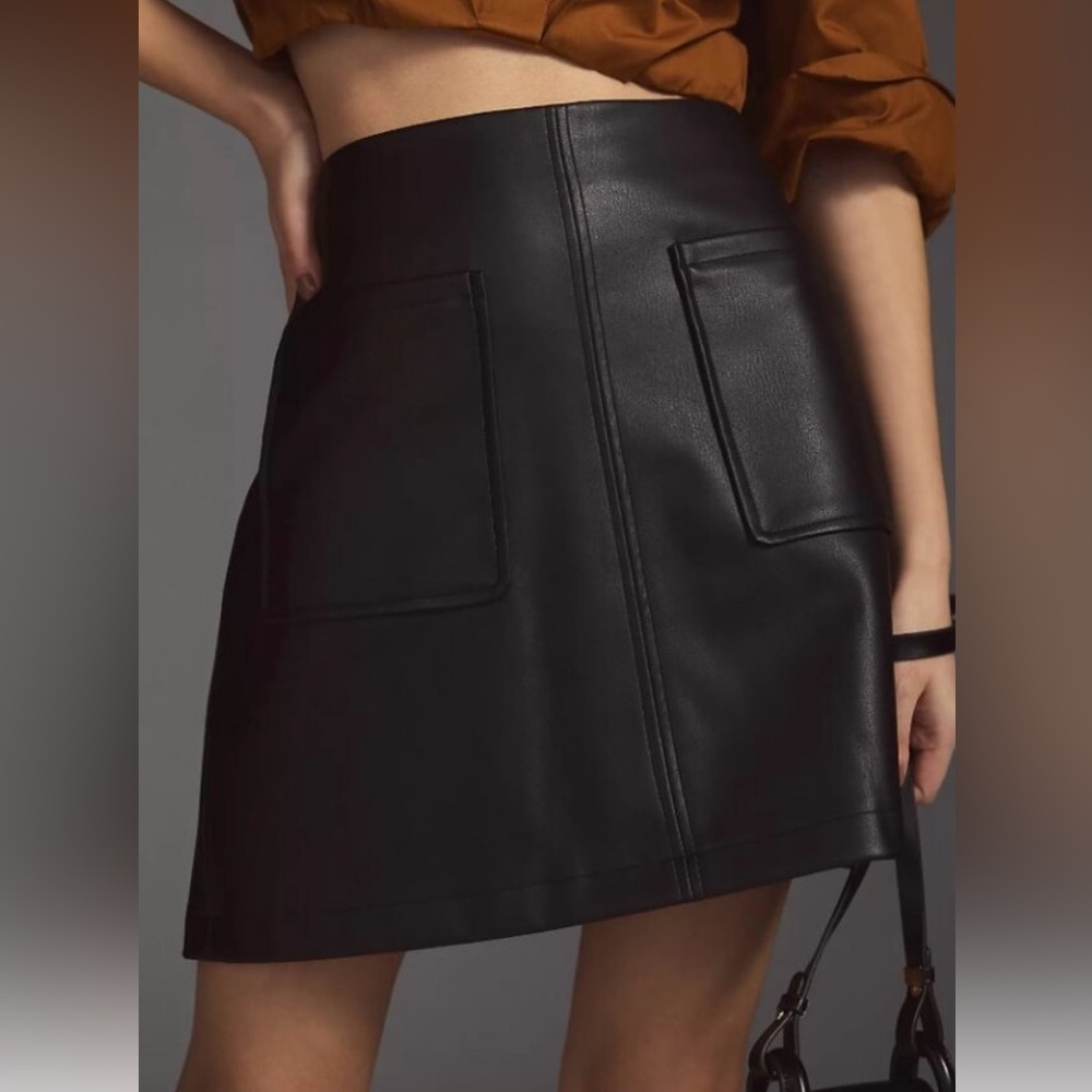 NWT Maeve Anthropologie Faux Leather A-Line Mini Skirt-Black Size S